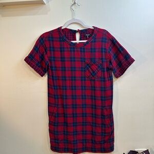 Madewell Red and Blue Plaid Short Sleeve Tunic Dress